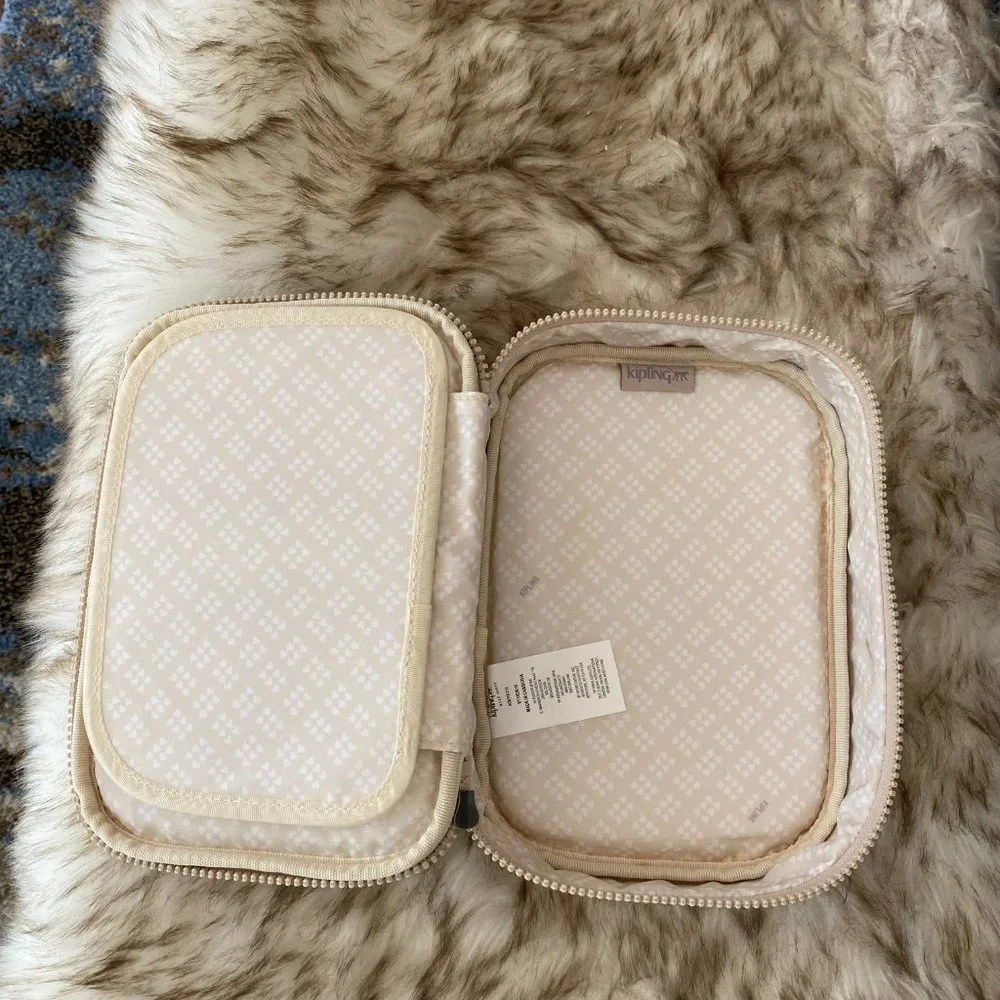 NWT Kipling 100 Pens Printed Case Bag Pouch Sparkly Gold
